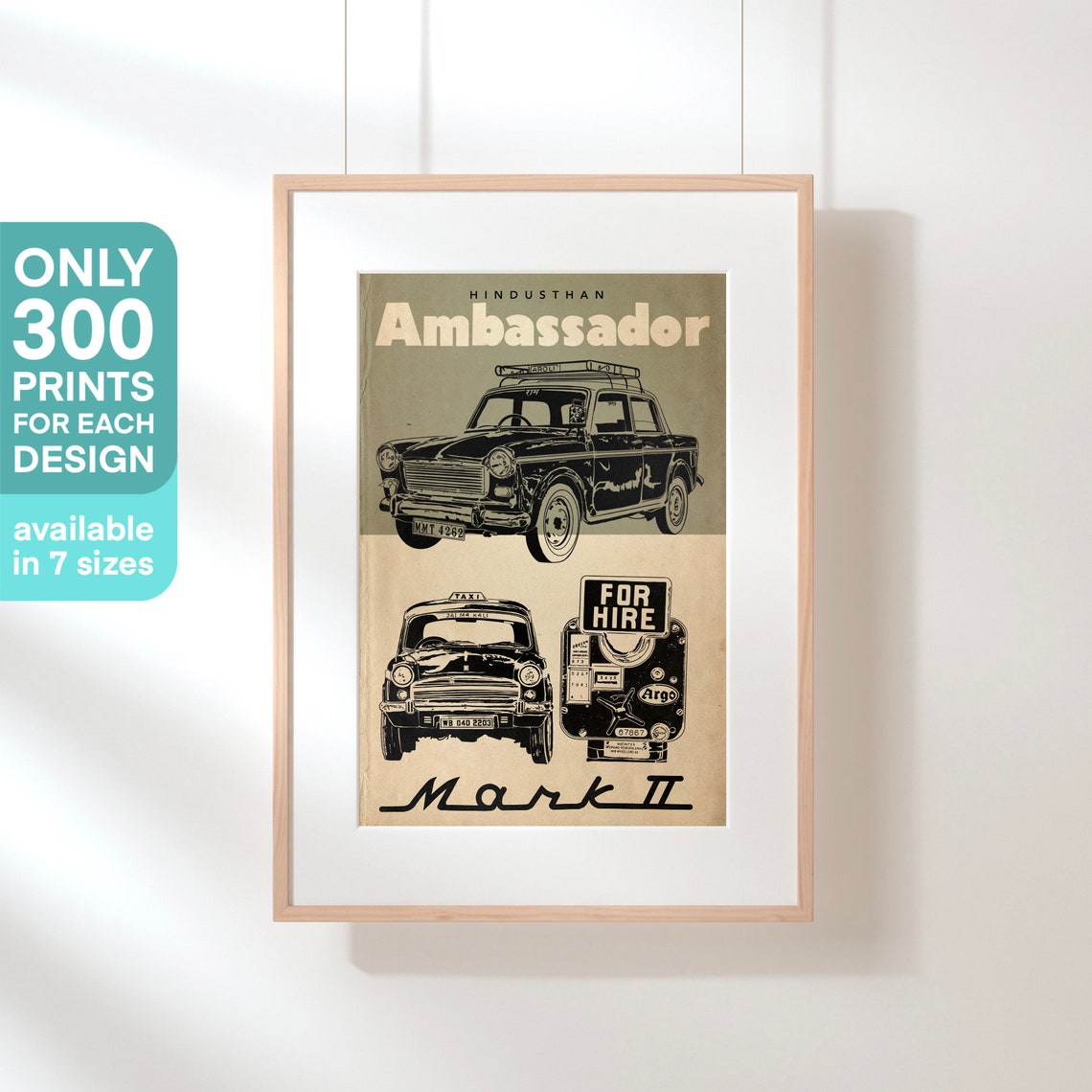 Bombay Poster Ambassador Mark Ii Taxi Kaki Original By Shree 300ex Ambassador Print Mumbai Print Mumbai Taxi Print Bombay Print - Image 3