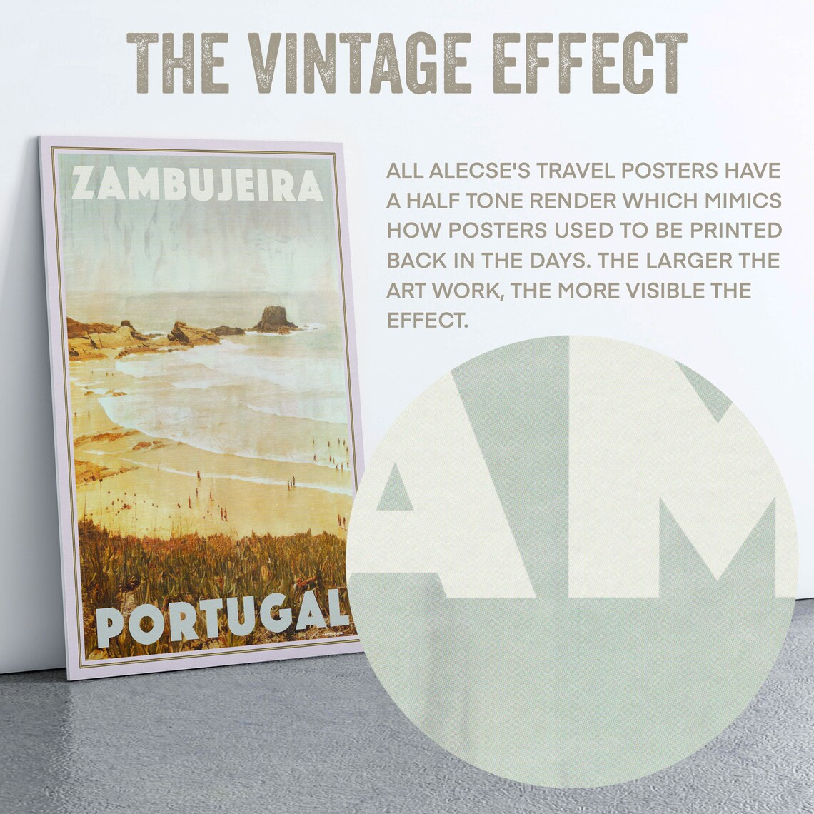 Zambujeira Golden Beach Cliffs Portugal Vintage Travel Poster - Image 2