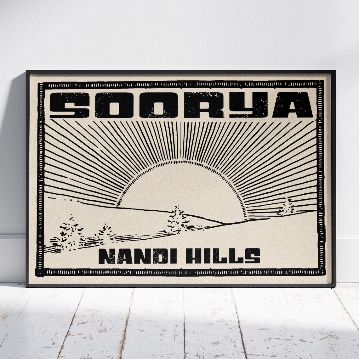 Soorya Sunrise Over Nandi Hills Bold Line Art Vintage India Poster