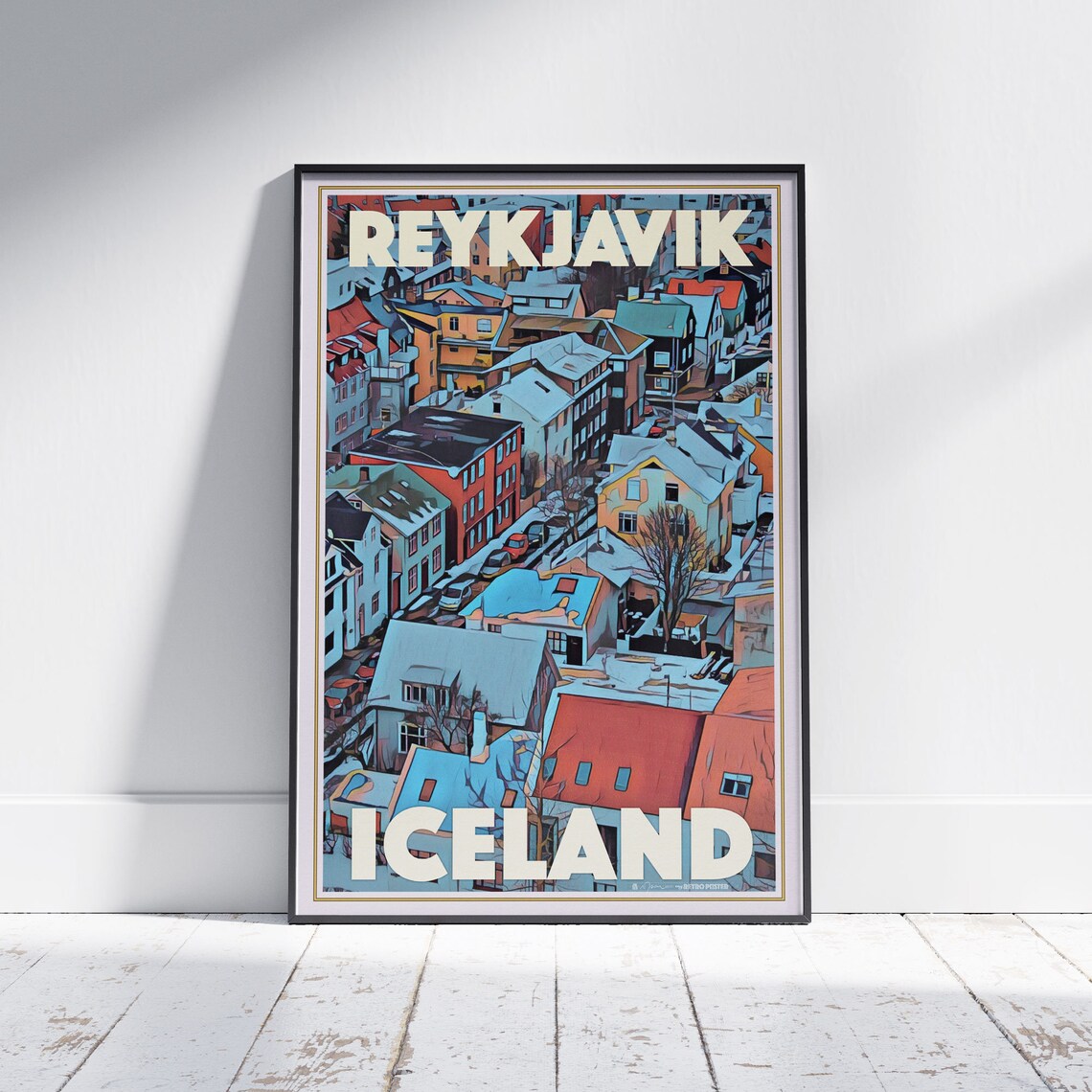 Reykjavik Iceland Snow Covered City Rooftops Winter Travel Poster