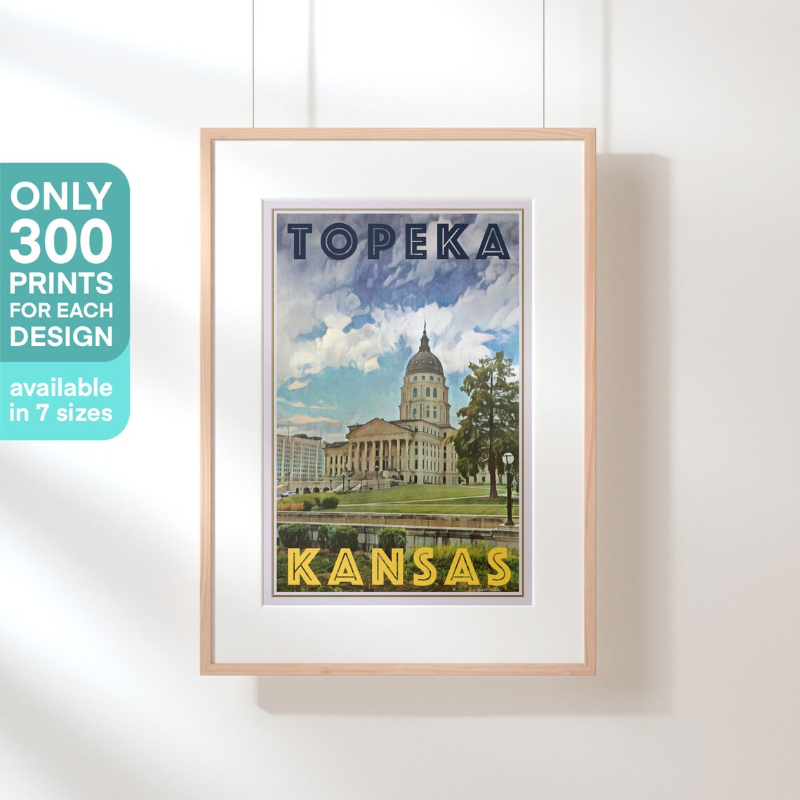 Topeka Kansas State Capitol Dome Blue Sky Vintage City Travel Poster - Image 3