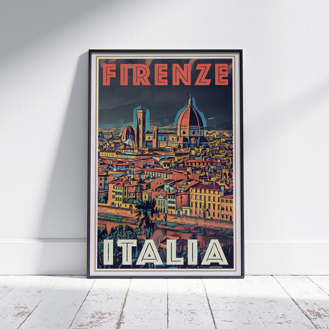 Florence Cathedral Duomo Night Skyline Italia Vintage Travel Poster
