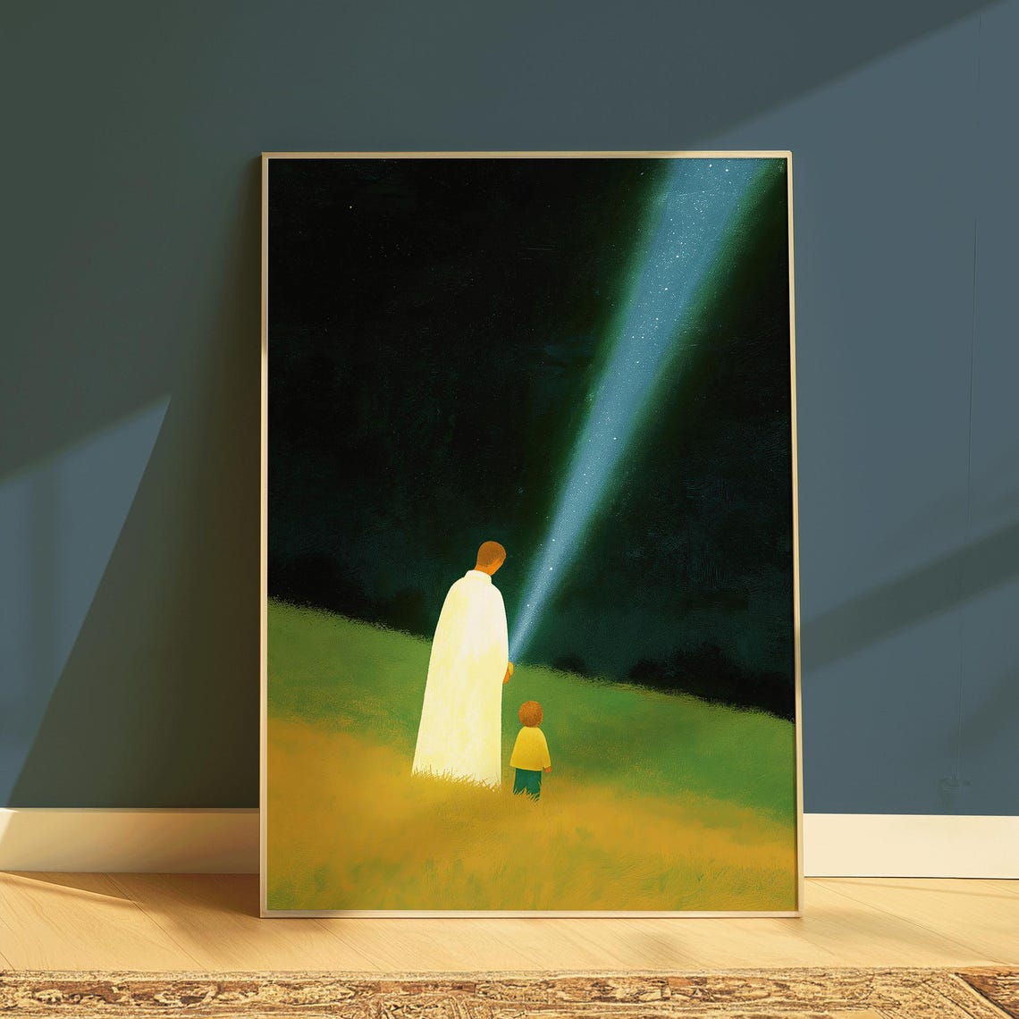 Father And Child Starry Night Print Spiritual Star Gaze Wall Art Wholesome Cosmic Landscape Modern Family Poster Follow The Stars