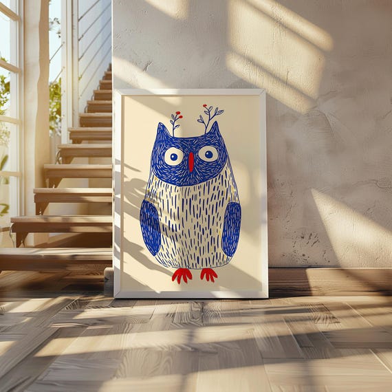 Whimsical Owl Art Print Playful Illustration Quirky Animal Wall Decor Kids Room Forest Nursery Hoot Of Joy