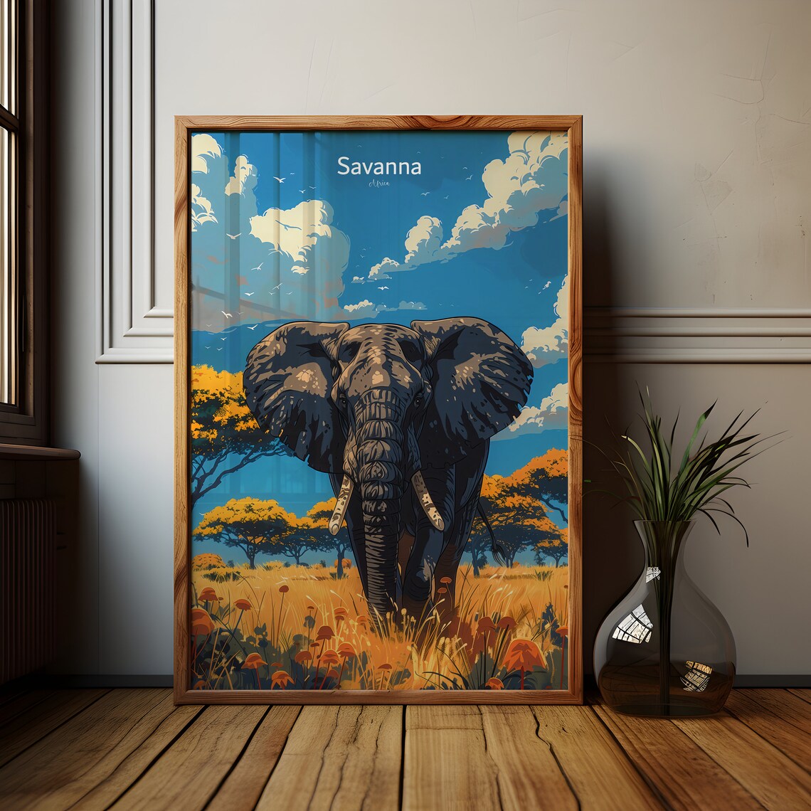 Elephant In The Savannah, Africa Travel Poster