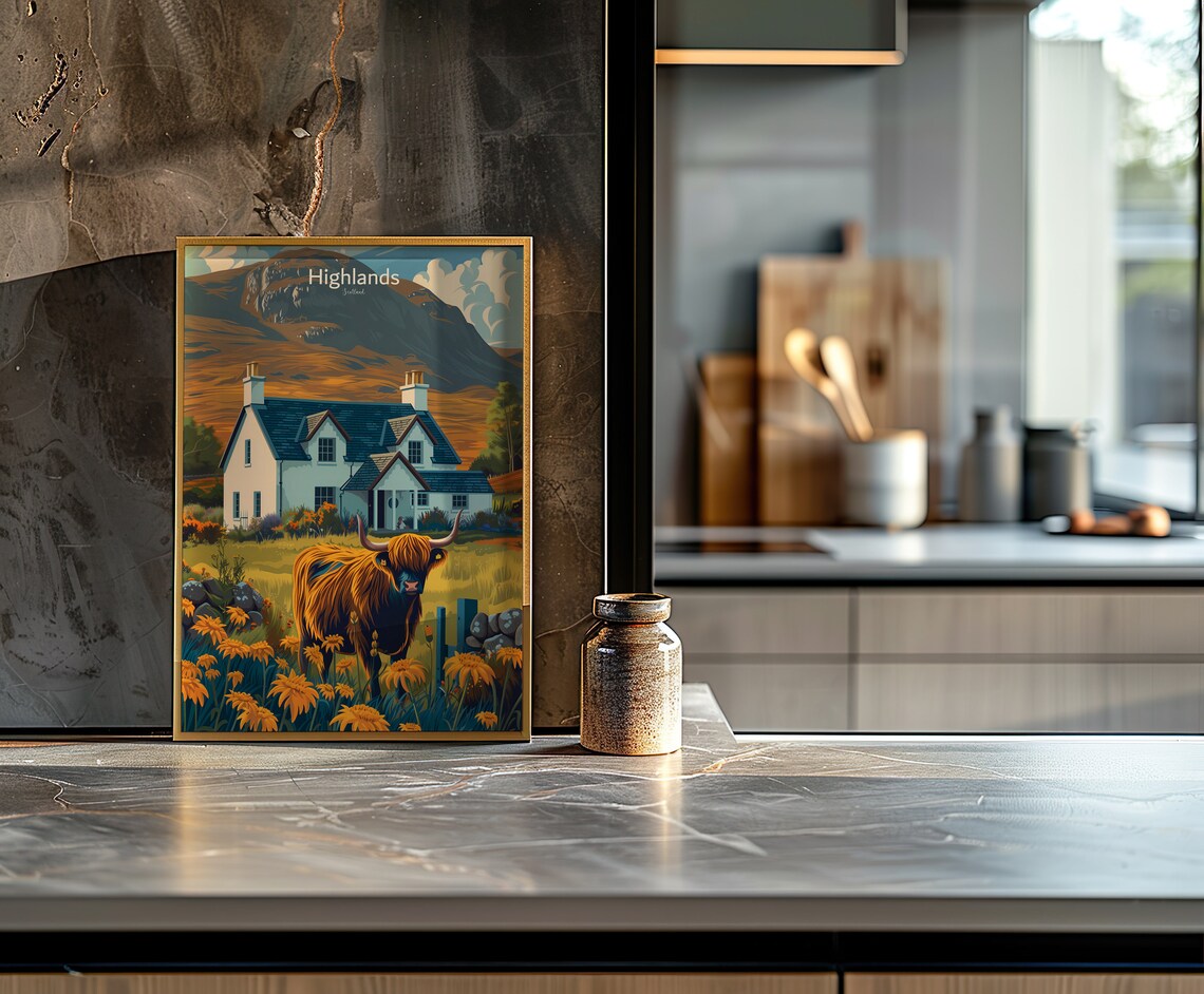 Scottish Highlands Travel Poster, Highland Cattle - Image 3