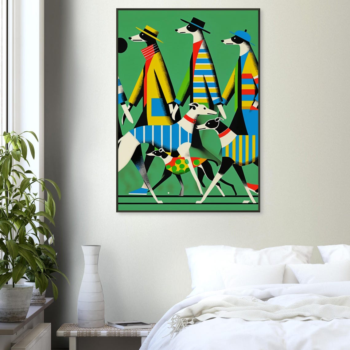 Stylish Women Walking Patterned Cats Mid Century Modern Art Poster - Image 3