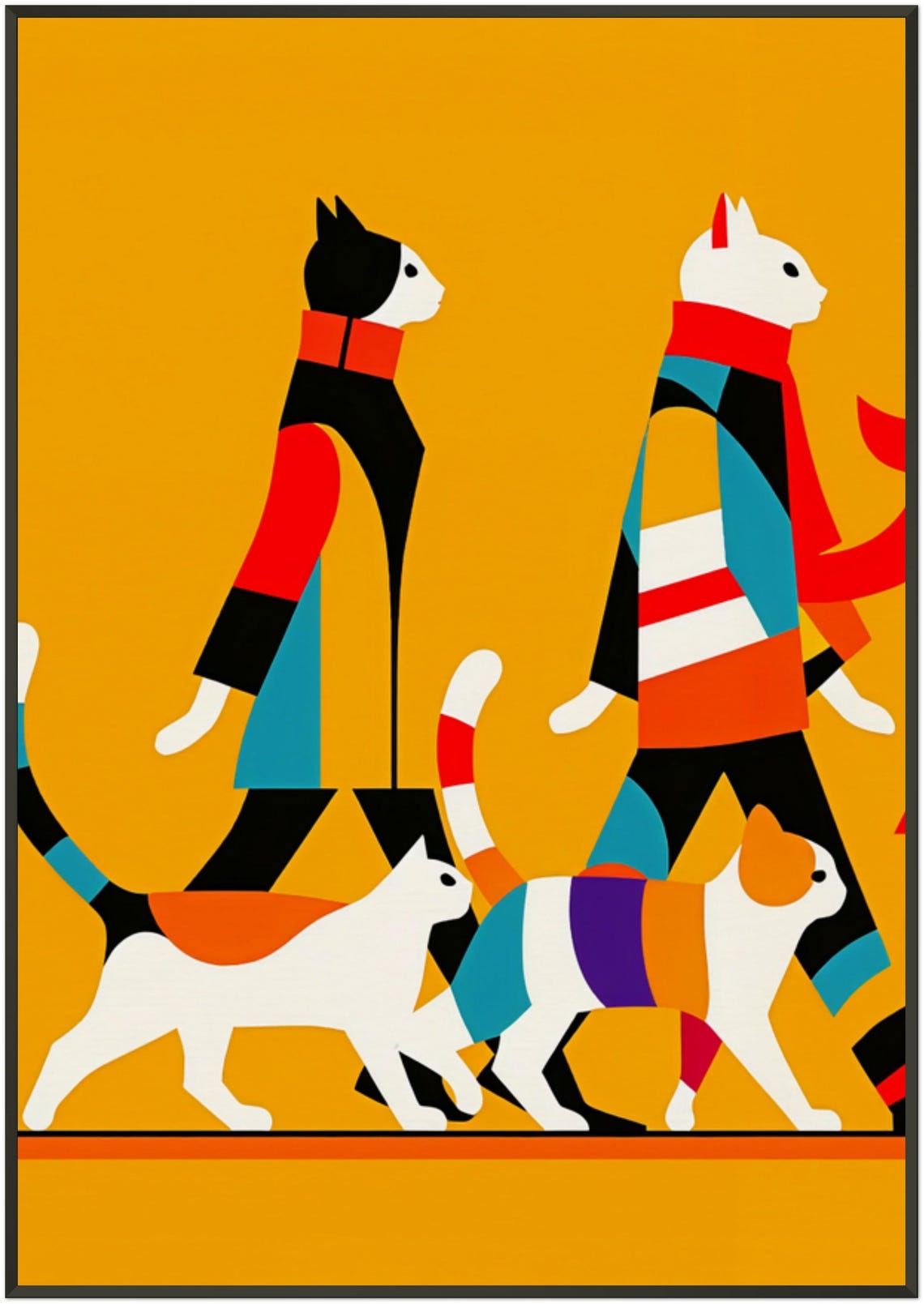 Man Walking Three Patterned Cats Orange Pop Art Cat Lover Poster - Image 5