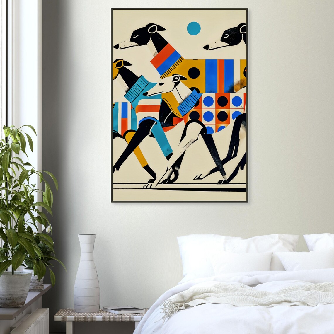 Trio of Greyhounds Colorful Patchwork Geometric Pattern Dog Poster - Image 3
