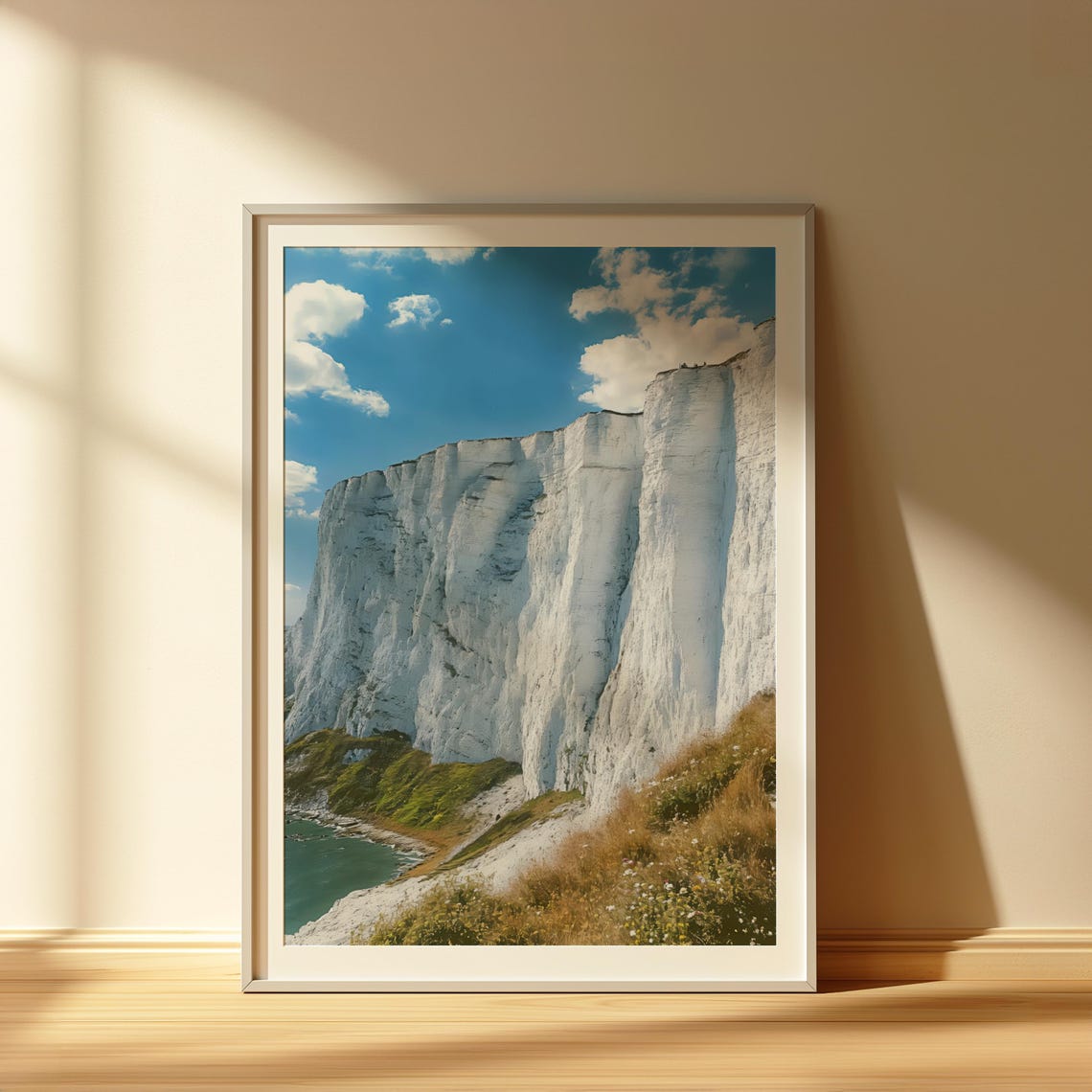 Towering White Chalk Cliffs by the Sea Coastal Landscape Poster - Image 4