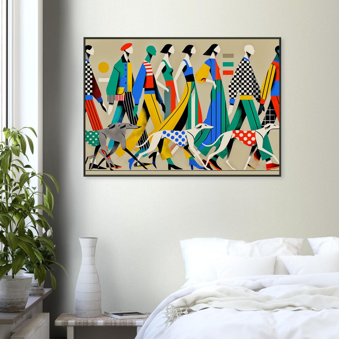 Dog Headed People Walking Greyhounds Surreal Whimsical Art Poster - Image 4
