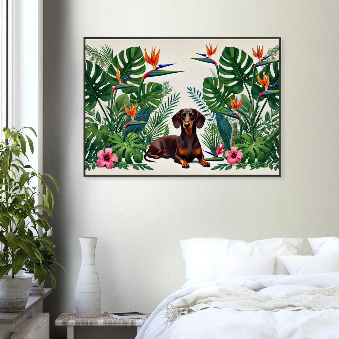 Cute Chocolate Dachshund Tropical Botanical Garden Flower Poster - Image 4
