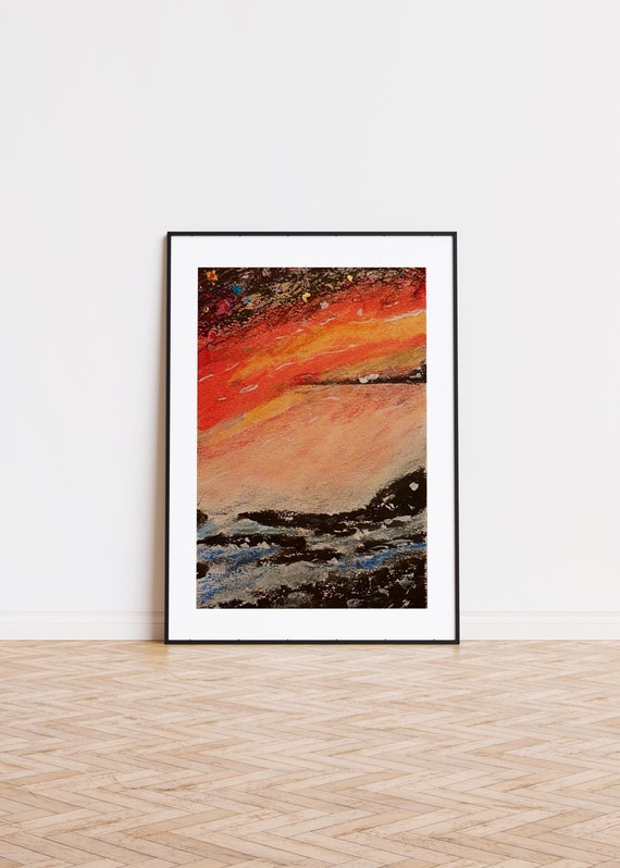 Natural Modernism Print Abstract Oil Pastel Sun Setting Art Print Pastel Oil Paint Poster Sky Abstraction Art Wall Art Print