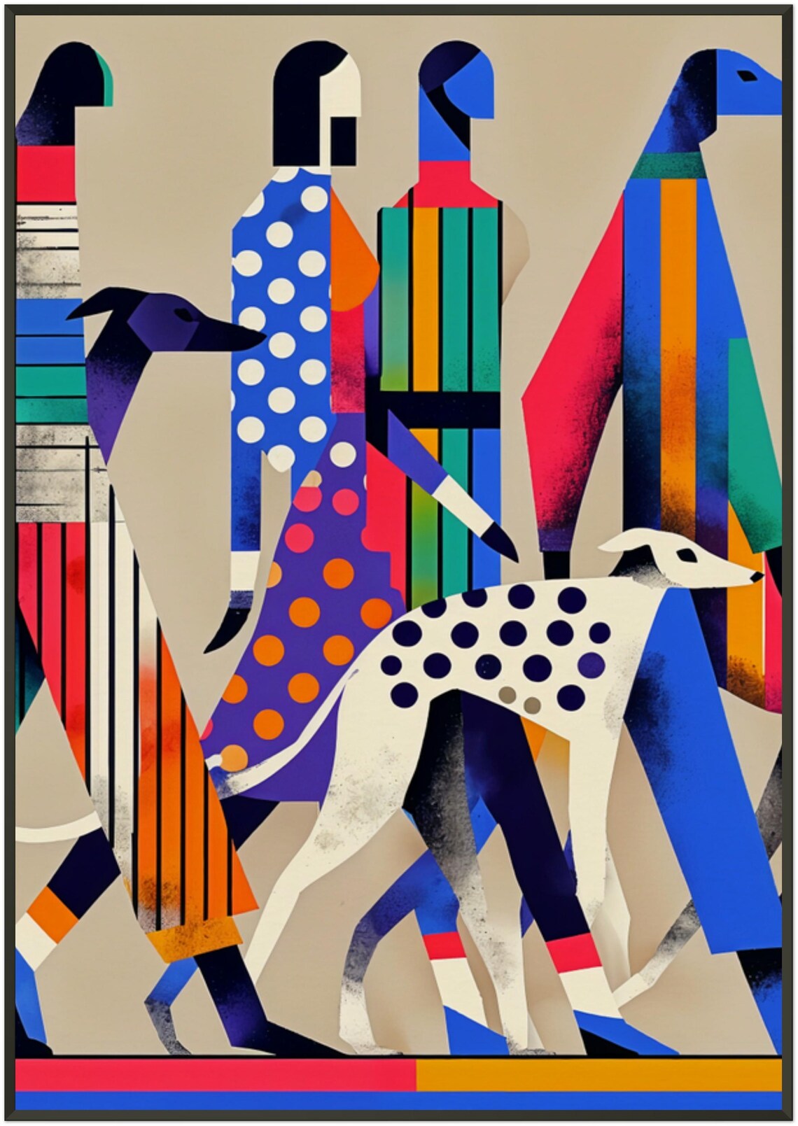 People and Greyhounds Colorful Street Parade Dog Lover Art Poster - Image 5