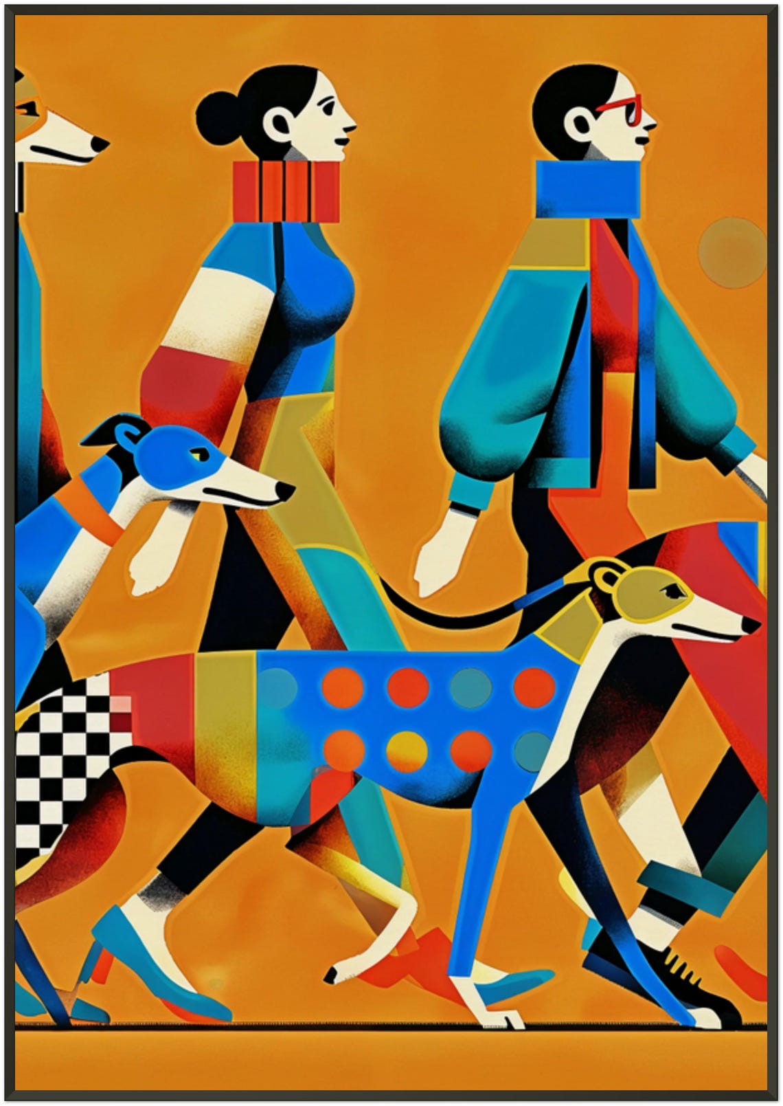Greyhound Walk Orange Backdrop Geometric Modern Dog Art Poster - Image 5