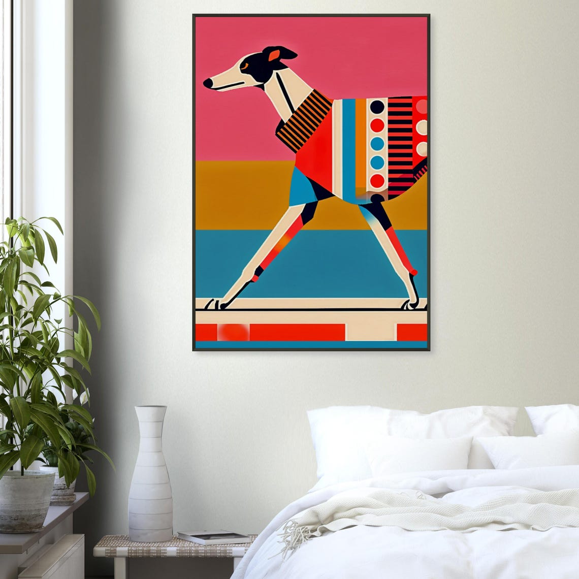 Lone Greyhound Sunset Stripes Bold Patchwork Dog Sweater Poster - Image 3