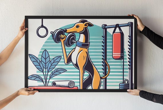 Cute Dog Print Retro Home Poster Funny Colorful Eclectic Posters Wholesome Prints Greyhound Decor Unique Posters