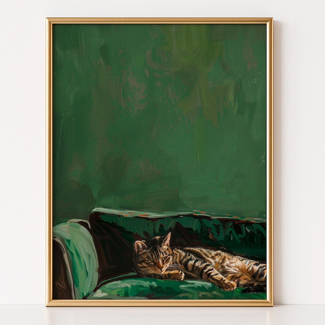 Sleepy Cat On Sofa, Living Room Art Print