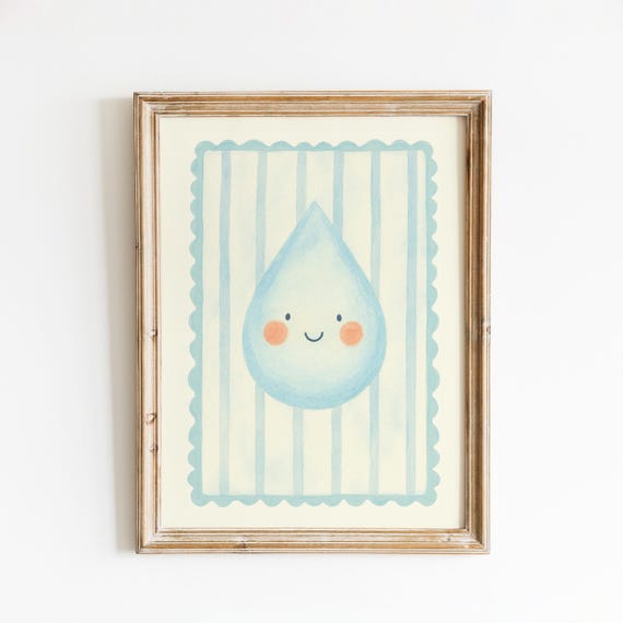 Smiling Water Drop Poster Cute Nursery Wall Art