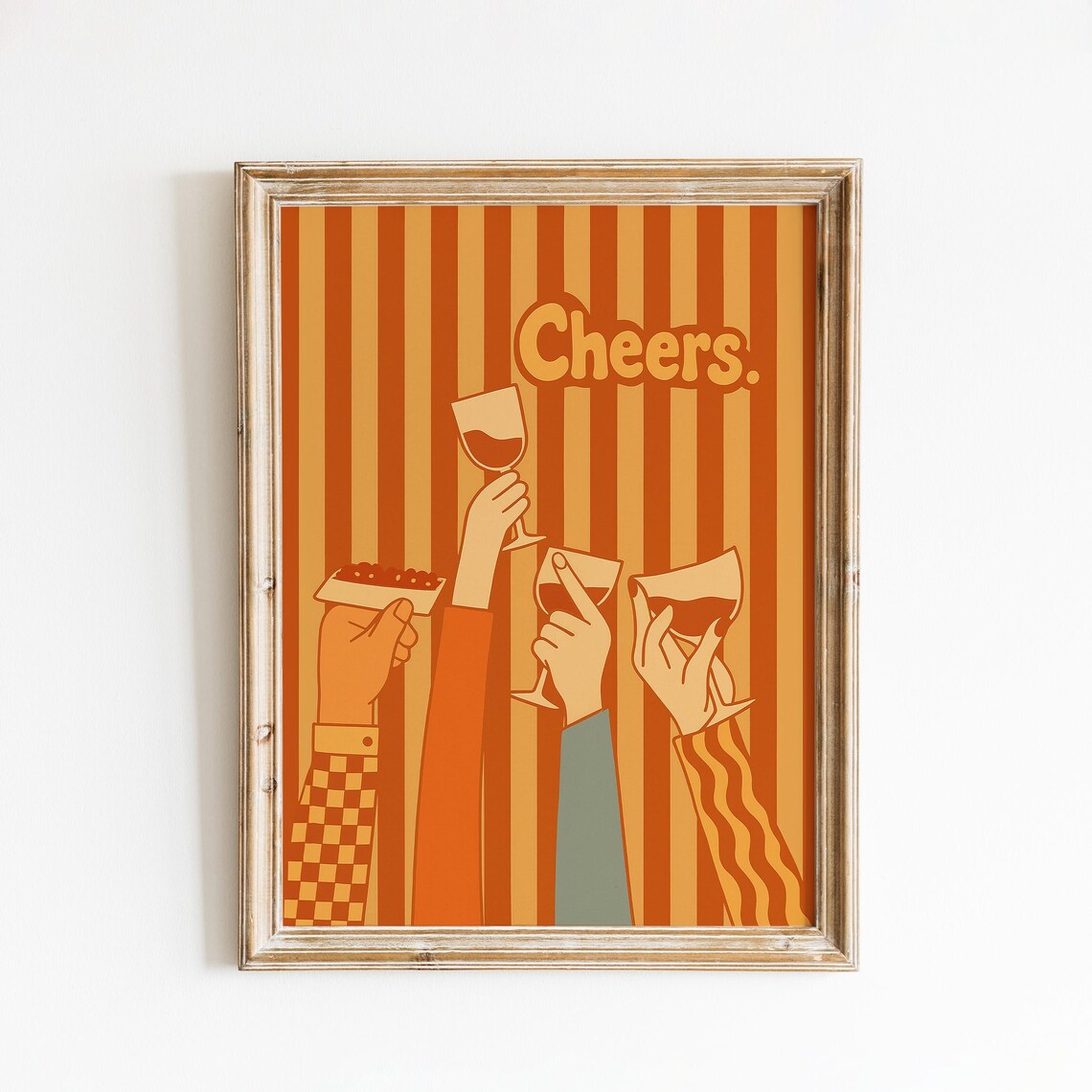 Cheers Poster Retro Party Drinks Illustration Wall Art