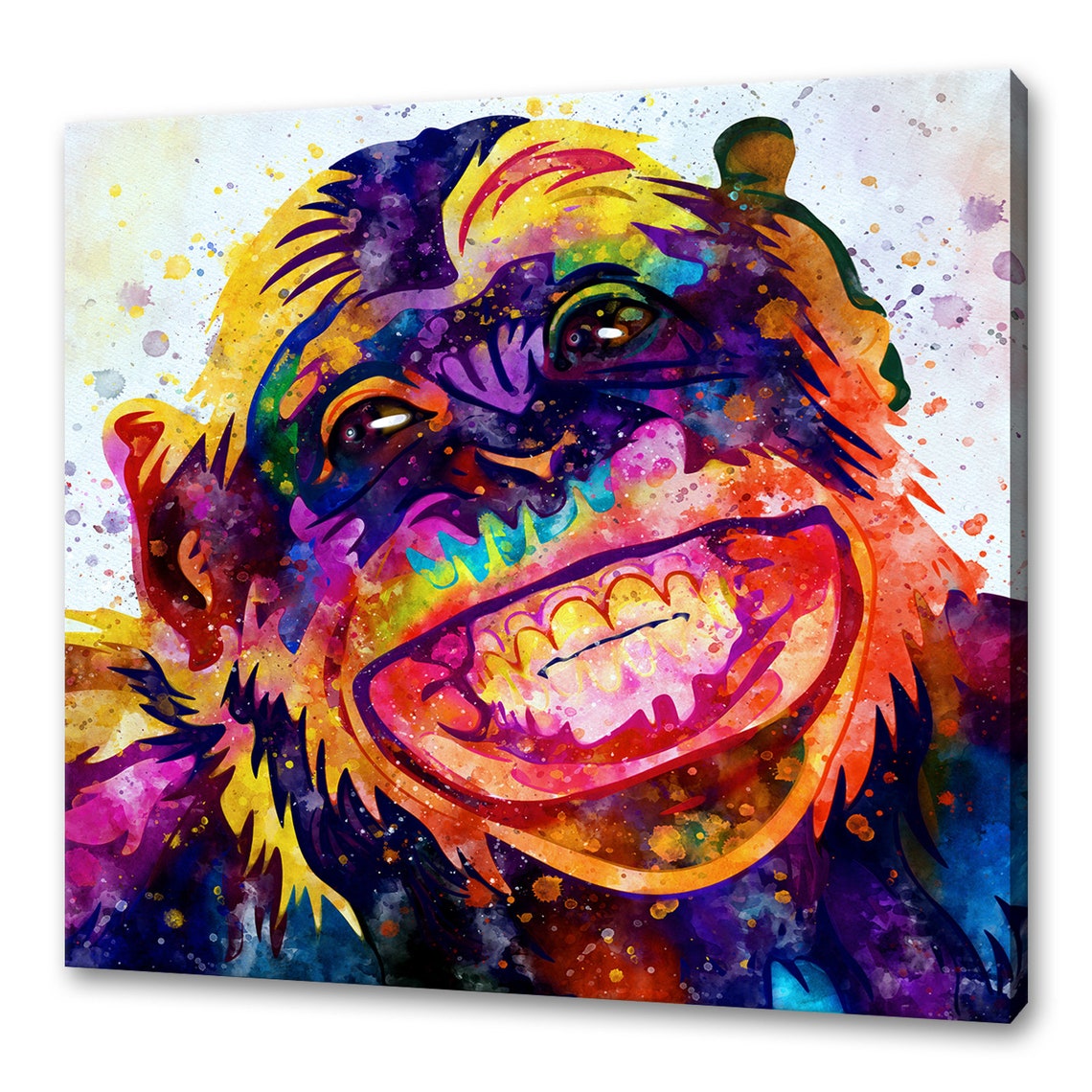 Grinning Chimpanzee Monkey Watercolour Pop Art Colour Poster