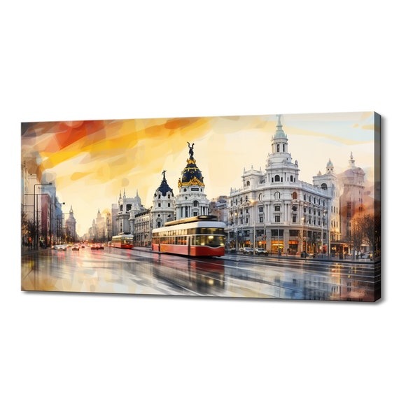 Madrid Sunset Cityscape Watercolour Print Spain Skyline Hanging Wall Art Handmade Fine Art Print Home Office Decor Travel Gift