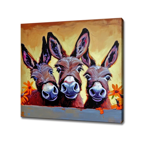 Three Cute Donkeys Art Print Picture Wall Hanging Handmade Home Decor Customised Gifts Wall Art Fast Free Uk Delivery