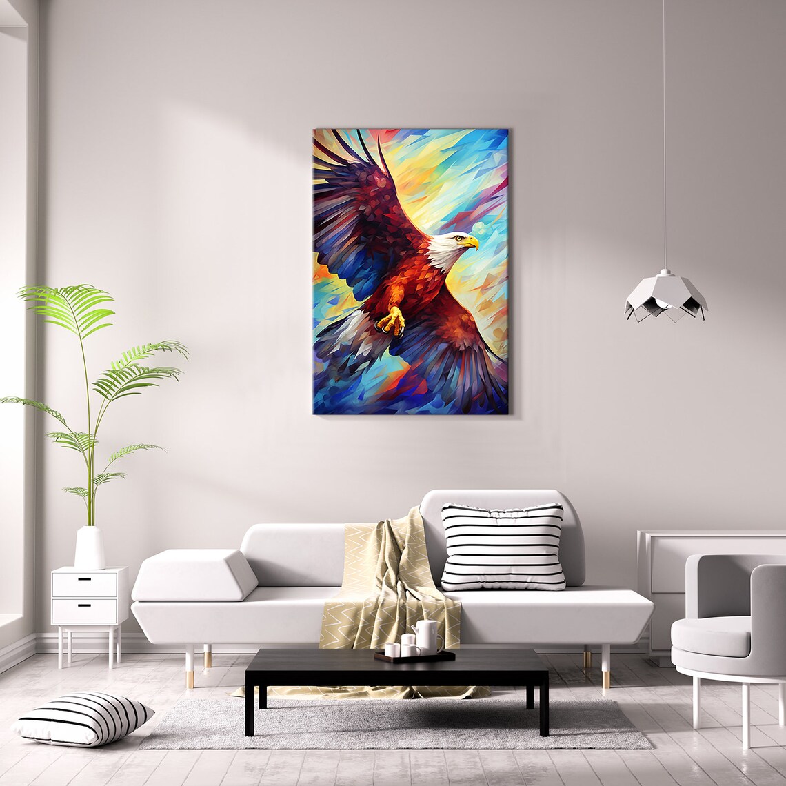 Bald Eagle in Flight Colorful Abstract Wildlife Bird Art Poster