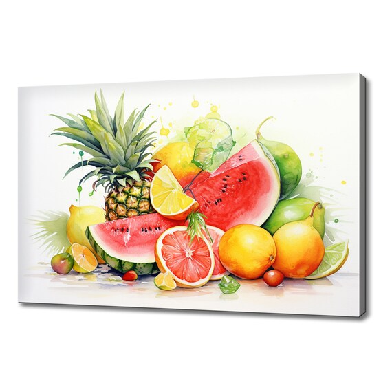 Exotic Fruits Watercolour Painting Print Fruits Lover Gift Kitchen Restaurant Wall Art Print Colourful Fruits Wall Decor