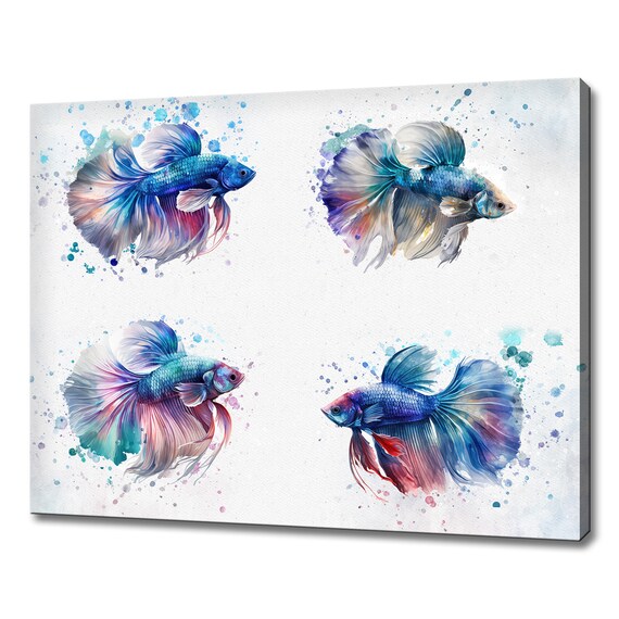 Blue Siamese Fighting Fish Watercolour Art Print Picture Wall Hanging Handmade Home Decor Wall Art Fast Free Uk Delivery