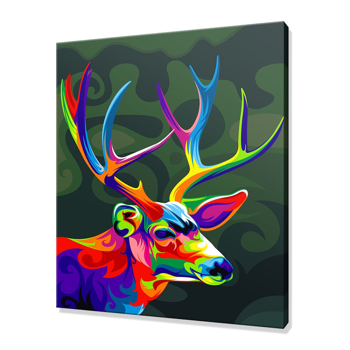 Rainbow Pop Art Stag Deer Head Colourful Antlers Dark Green Poster