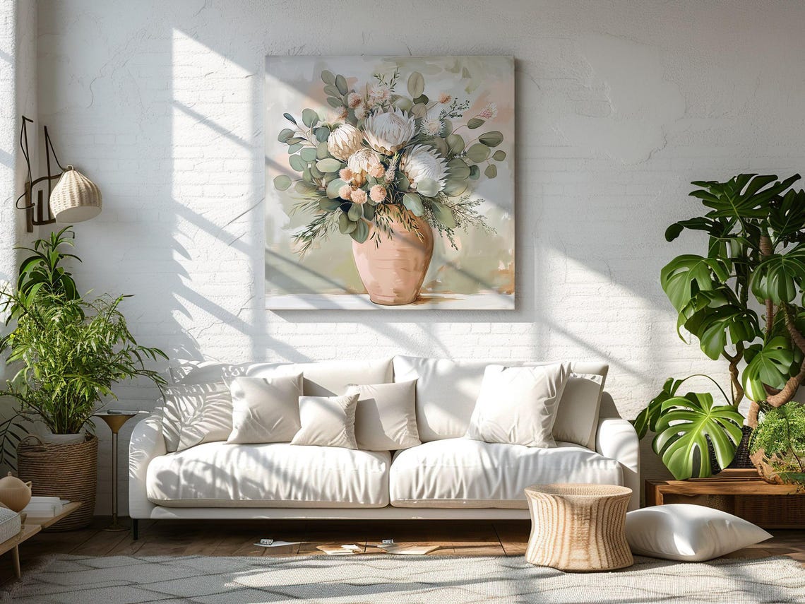 Bouquet Of Pastel Flowers In Vase Vintage Oil Painting Style Print Wall Hanging Living Room Decor Modern Design Floral Art Print - Image 3