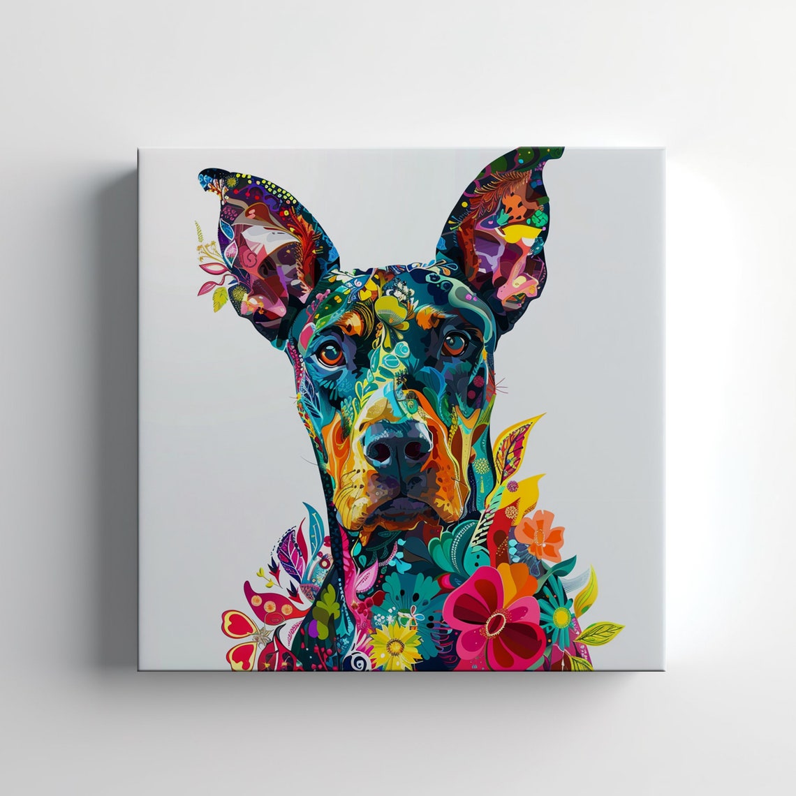 Doberman Dog Floral Zentangle Art Colourful Flower Dog Wall Poster - Image 3