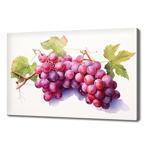 Pink Grapes Fruits Watercolour Painting Print Fruits Lover Gift Kitchen Restaurant Wall Art Print Colourful Fruits Wall Decor