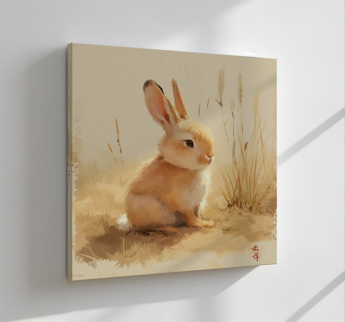 Cute Bunny Rabbit Watercolour Golden Wheat Field Animal Poster - Image 2