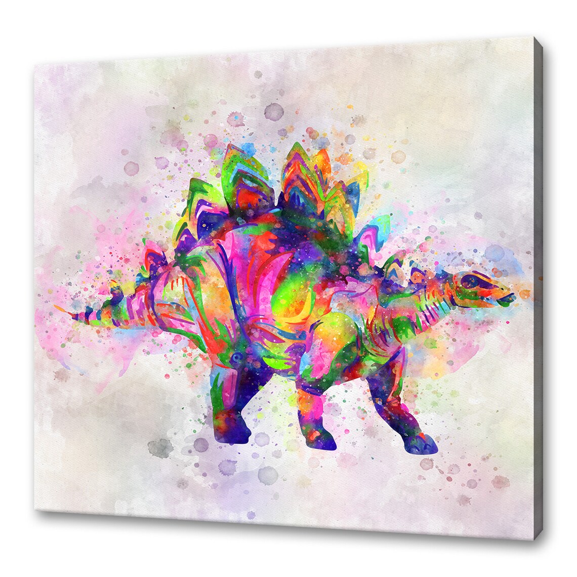 Stegosaurus Colorful Watercolor Rainbow Dinosaur Kids Art Print