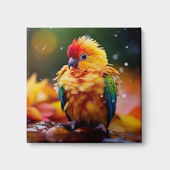 Parrot Print Wild Life Wall Art For Nature Lovers Cute Autumn Forest Home Decor Animal Photography