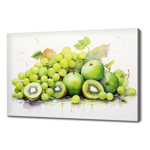 Green Fruits Watercolour Painting Print Fruits Lover Gift Kitchen Restaurant Wall Art Print Colourful Fruits Wall Decor