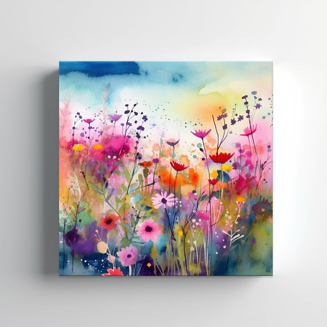 Colourful Abstract Meadow Wildflowers Watercolor Art Print