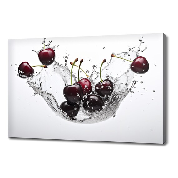 Black Cherry Fruits Splashing In Water Print Fruits Lover Gift Kitchen Restaurant Wall Art Print Colourful Fruits Wall Decor