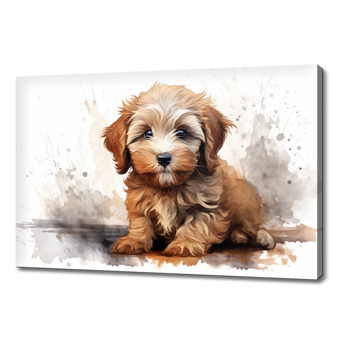 Cockapoo Puppy Curly Caramel Coat Splash Watercolour Portrait Print