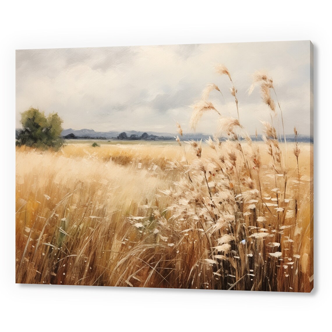 Vintage Country Landscape Dry Grass Fields Antique Countryside Print Moody Painting Print Living Room Wall Art Farmhouse Decor