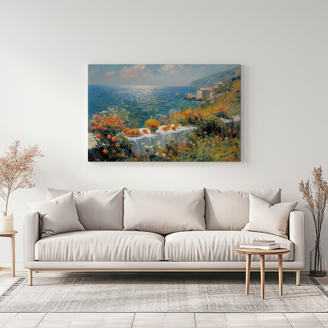 Mediterranean Sunset Seascape Vintage Oil Painting Monet Style Print Countryside Modern Living Room Wall Art Farmhouse Decor Art - Image 3