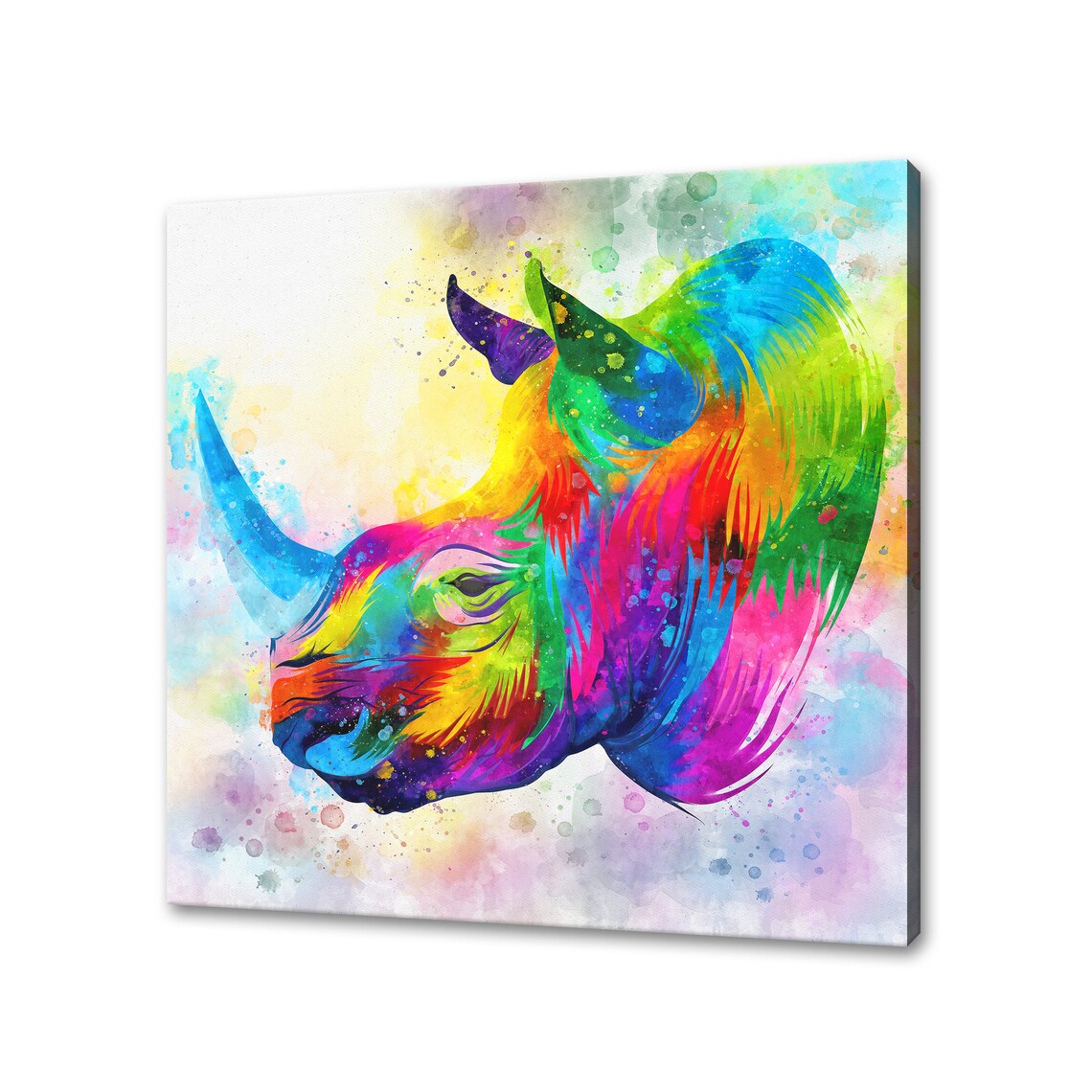 Colourful Rhino Head Watercolour Splash Pop Art Wildlife Poster