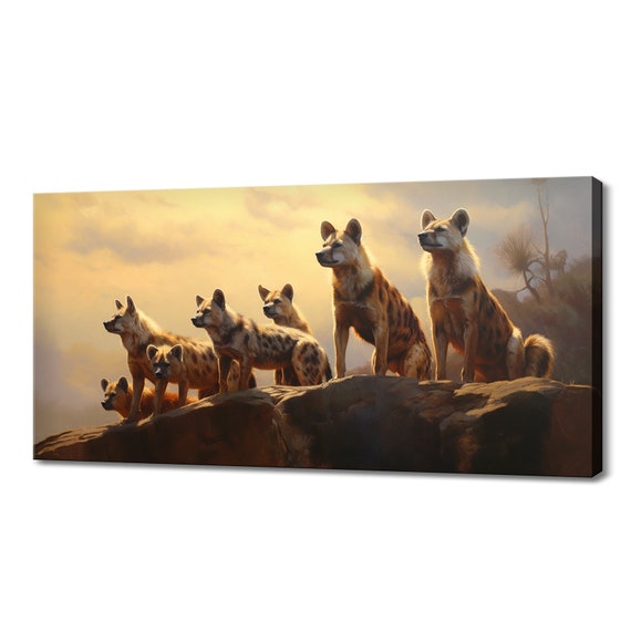 Hyenas Family At Sunset Print I Wild Animals Wall Art Gift For Hyena Lover Animals Wall Art Wildlife Home Picture Decor