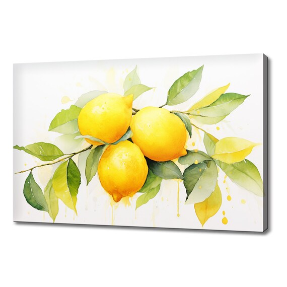 Lemon Fruits Tree Watercolour Painting Print Fruits Lover Gift Kitchen Restaurant Wall Art Print Colourful Fruits Wall Decor