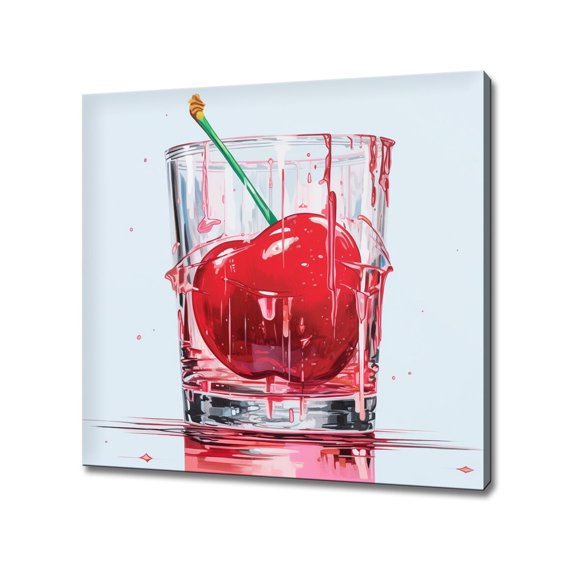Giant Red Cherry in Shot Glass Colorful Cocktail Drink Art Poster