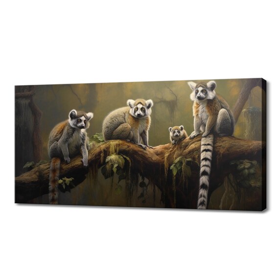 Adorable Lemur Family In The Forest Print I Wild Animals Wall Art Gift For Lemur Lover Animals Wall Art Wildlife Home Decor