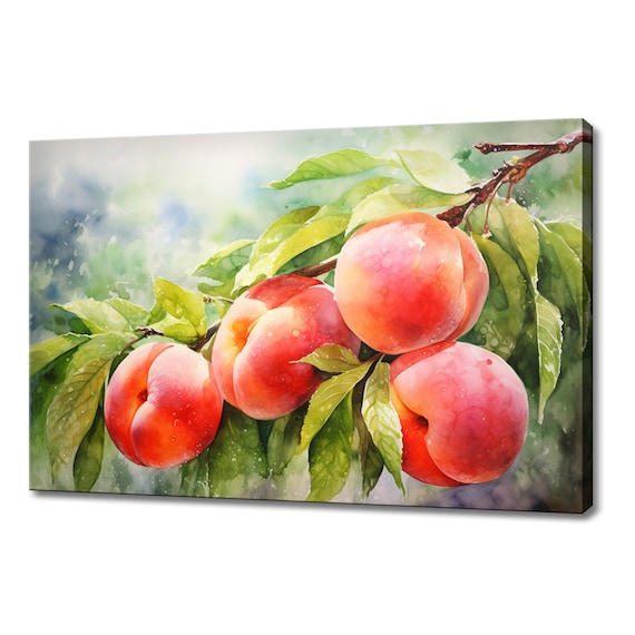 Peach Tree Fruits Watercolour Painting Print Fruits Lover Gift Kitchen Restaurant Wall Art Print Colourful Fruits Wall Decor