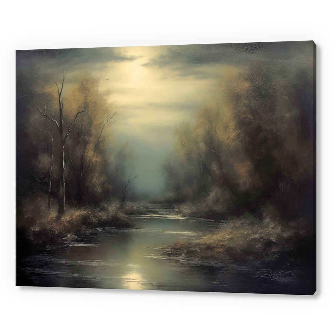Vintage Country River Landscape Antique Countryside Print Moody Painting Print Living Room Wall Art Farmhouse Decor Art